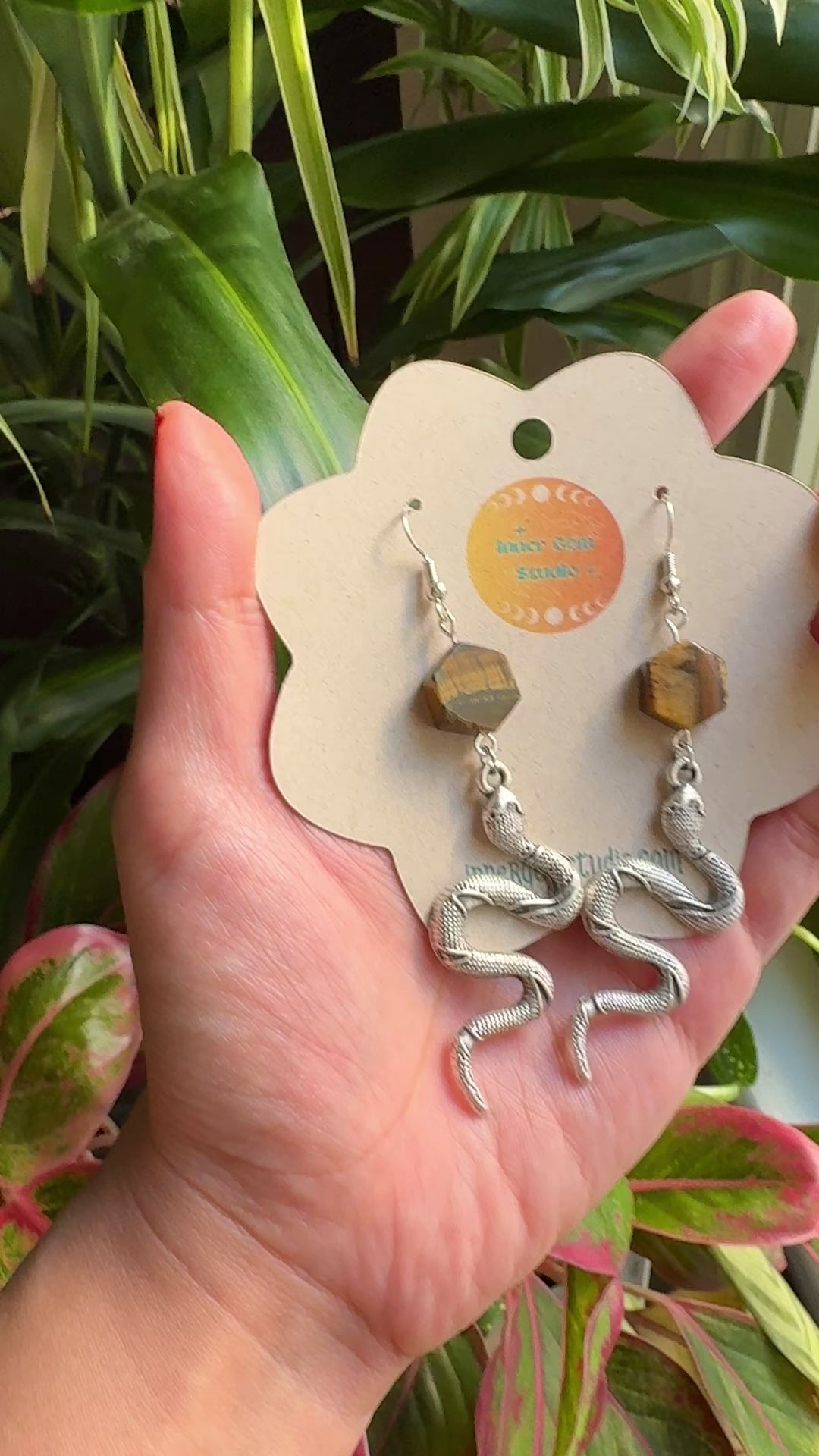 Tigers Eye Snake Earrings